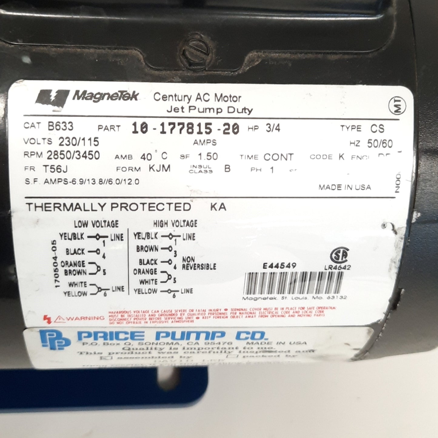 Used Price Pumps HP75CN Centrifugal Pump With 230/115V Motor, 20GPM 165Ft Max