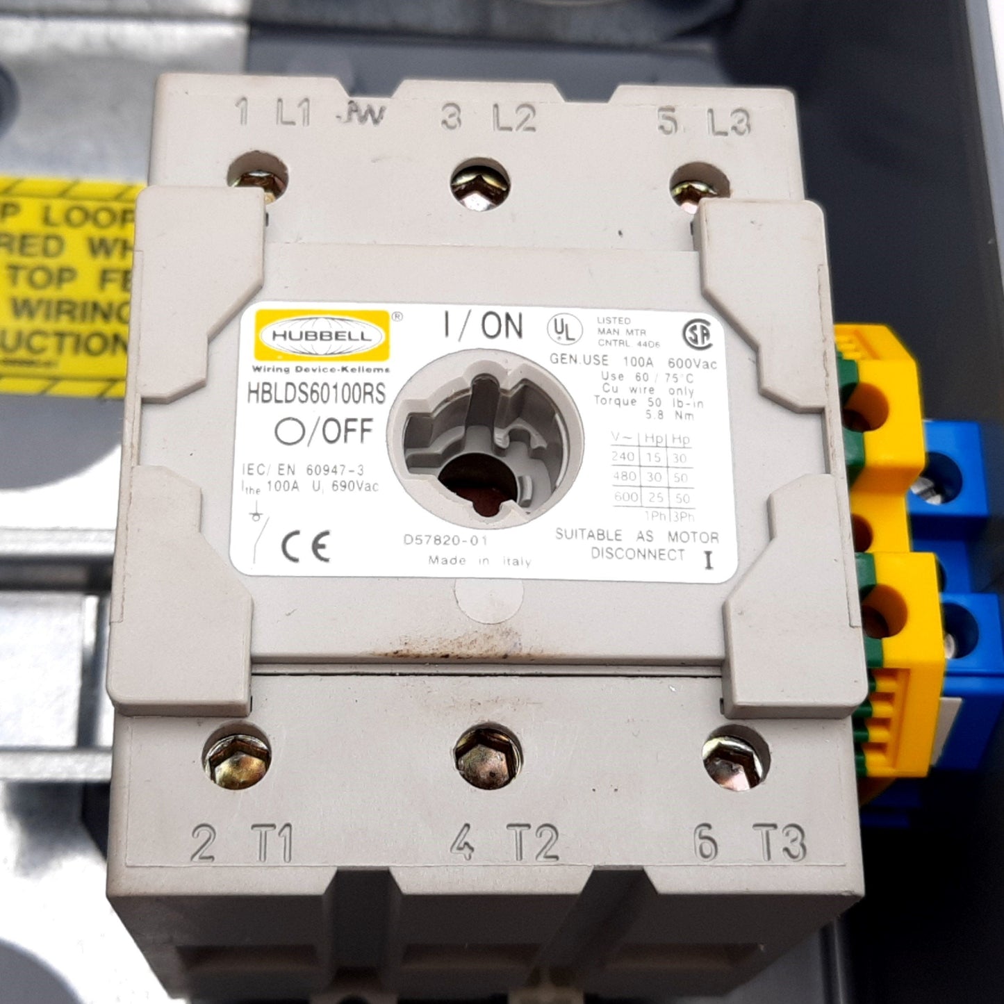 Used Hubbell HBLDS6 Circuit-Lock Disconnect Switch 3-Pole, 600VAC, 60A *Holes Added*