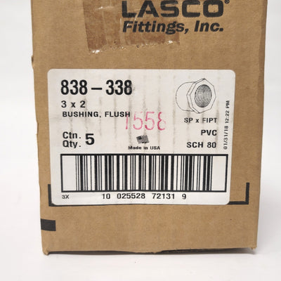 New Box Of 5 Lasco 838-338 Schedule 80 Reducer Bushings 3" x 2" SP To FIPT