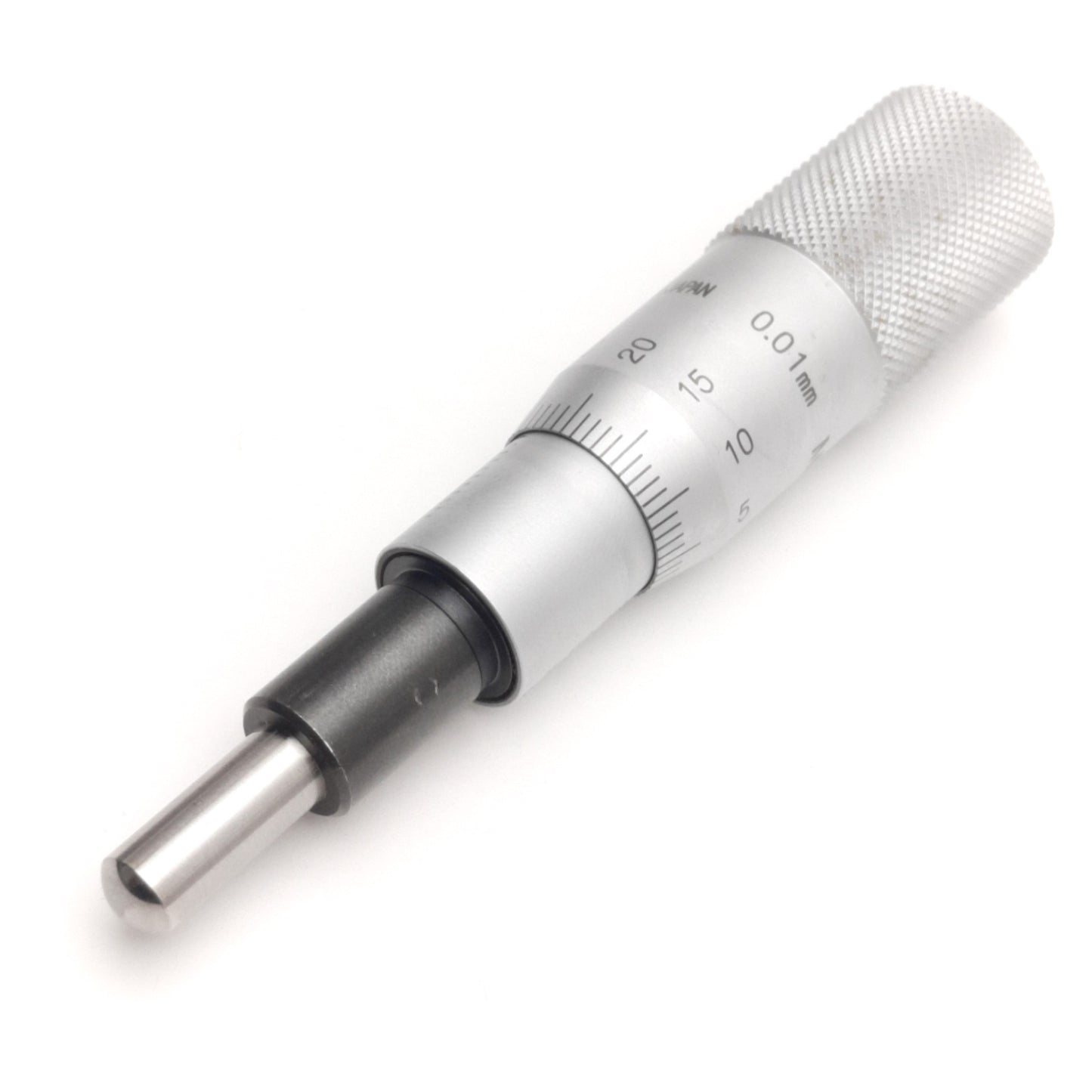 Used Mitutoyo 150-801 Micrometer Head, Round Contact, 25mm Range, 0.01mm Resolution