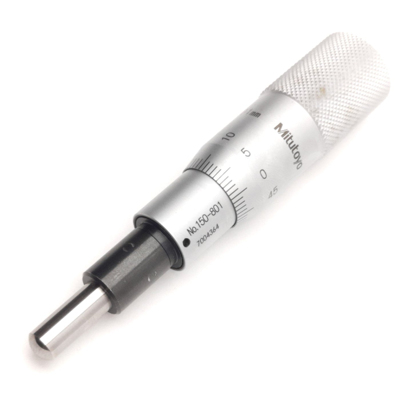 Used Mitutoyo 150-801 Micrometer Head, Round Contact, 25mm Range, 0.01mm Resolution