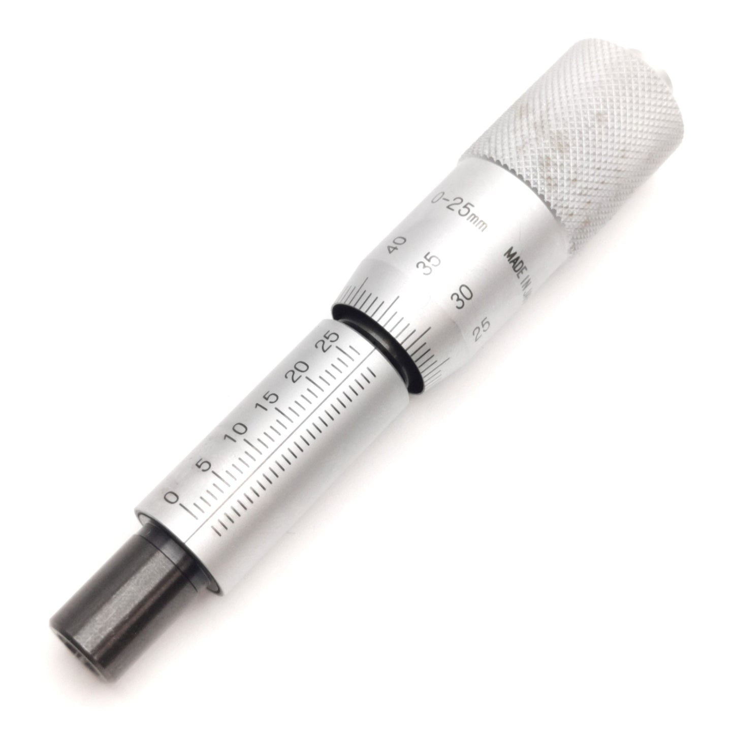 Used Mitutoyo 150-801 Micrometer Head, Round Contact, 25mm Range, 0.01mm Resolution