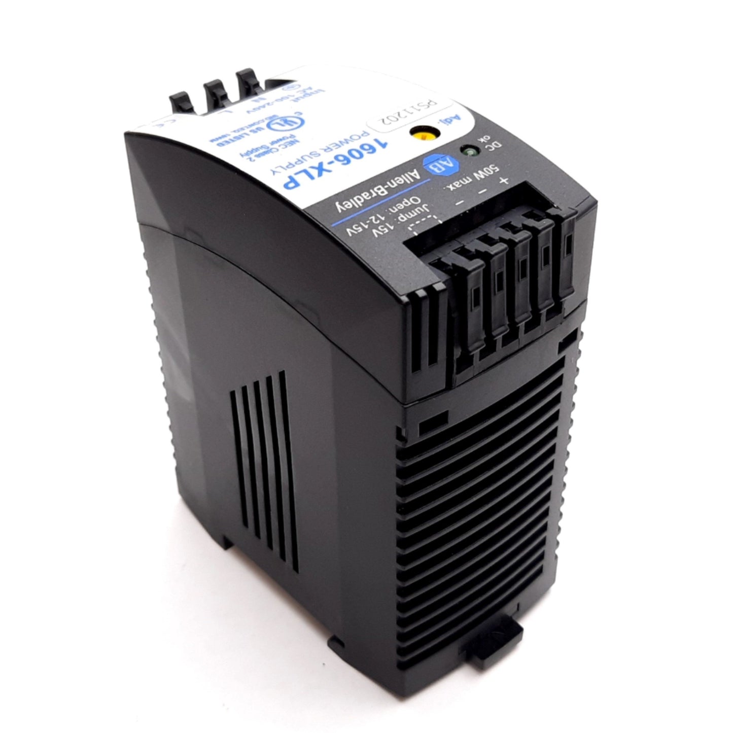 Used Allen Bradley 1606-XLP50B Power Supply, 100-240VAC In, 12-15VDC 4.2A 50W Output