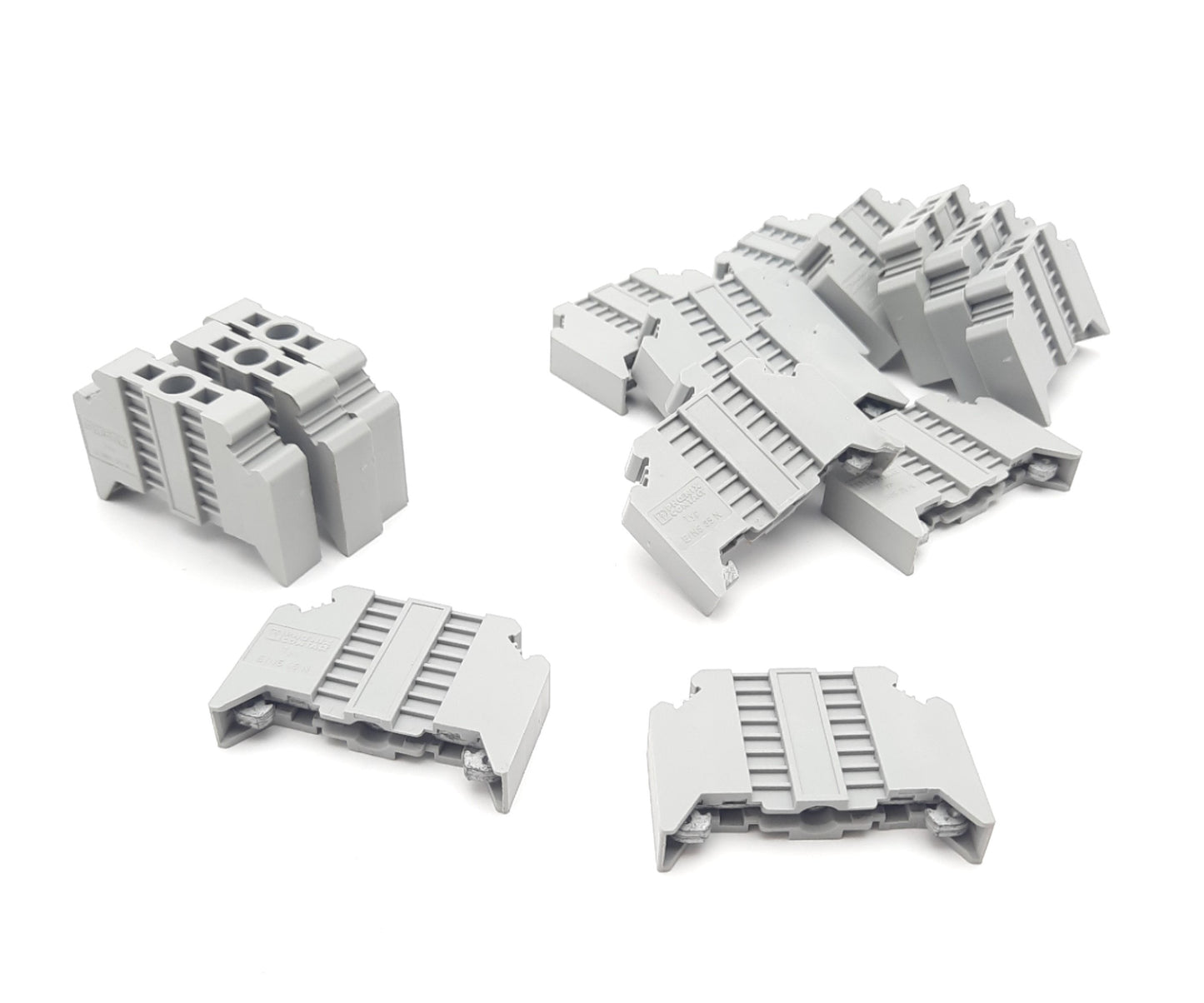 Used Lot of 15 Phoenix Contact Type E/NS 35 N Terminal End Clamps, DIN Rail Mount