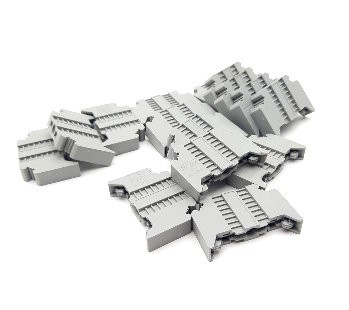 Used Lot of 15 Phoenix Contact Type E/NS 35 N Terminal End Clamps, DIN Rail Mount