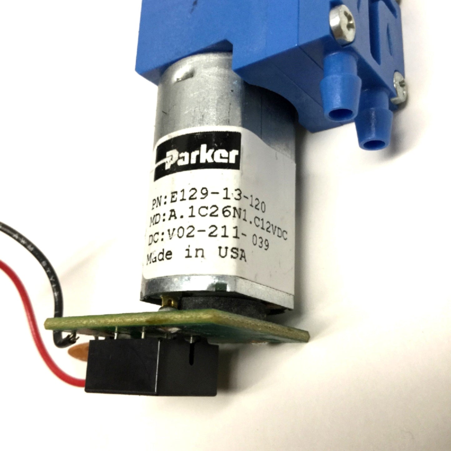 Used Parker E129-13-120 CTS Micro Diaphragm Pump, 12VDC Coil, 2.6L/min, 21.5psi Max