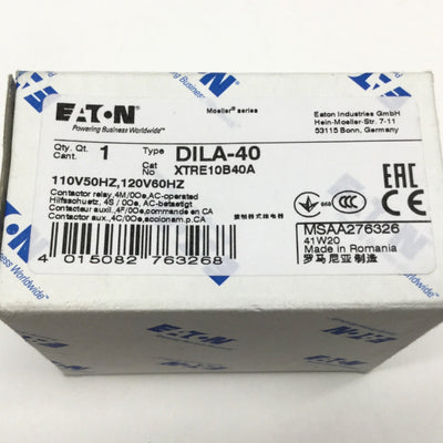 New Eaton Moeller DIL A-40 IEC Contactor Control Relay 4-Pole NO, 110/120VAC Coil