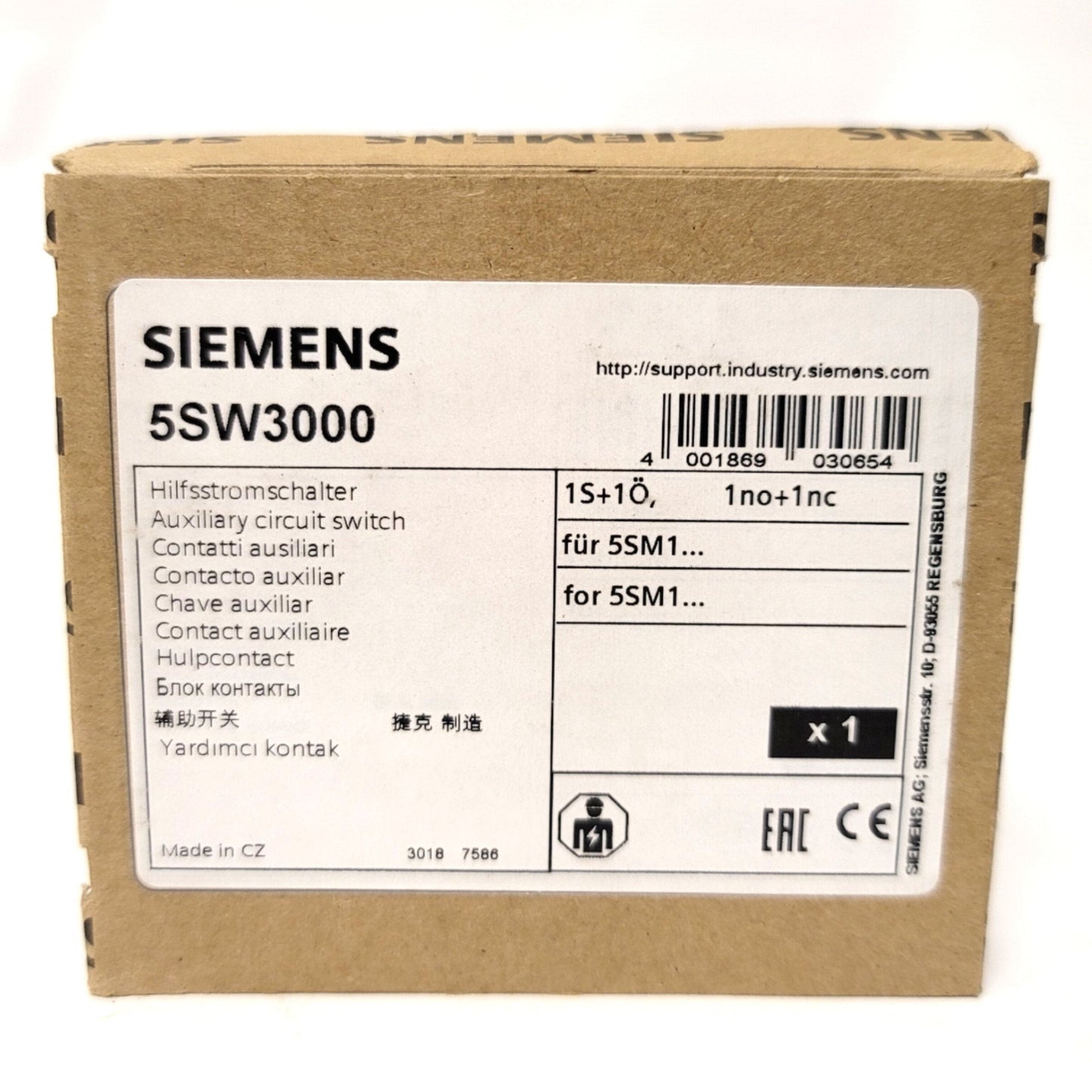 New Siemens 5SW3000 Auxiliary Current Switch 1NO/1NC, 230VAC 6A, 220VDC 1A