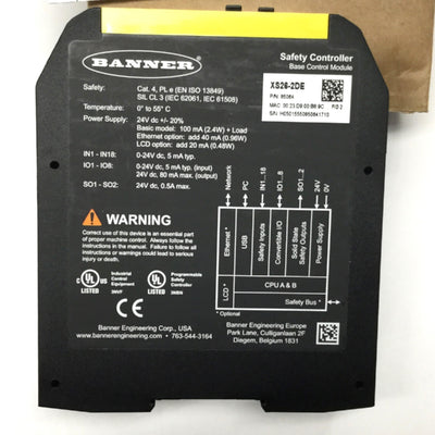 New – Open box Banner XS26-2DE Expandable Safety Controller, Ethernet Enabled, 24VDC, 2x OSSD