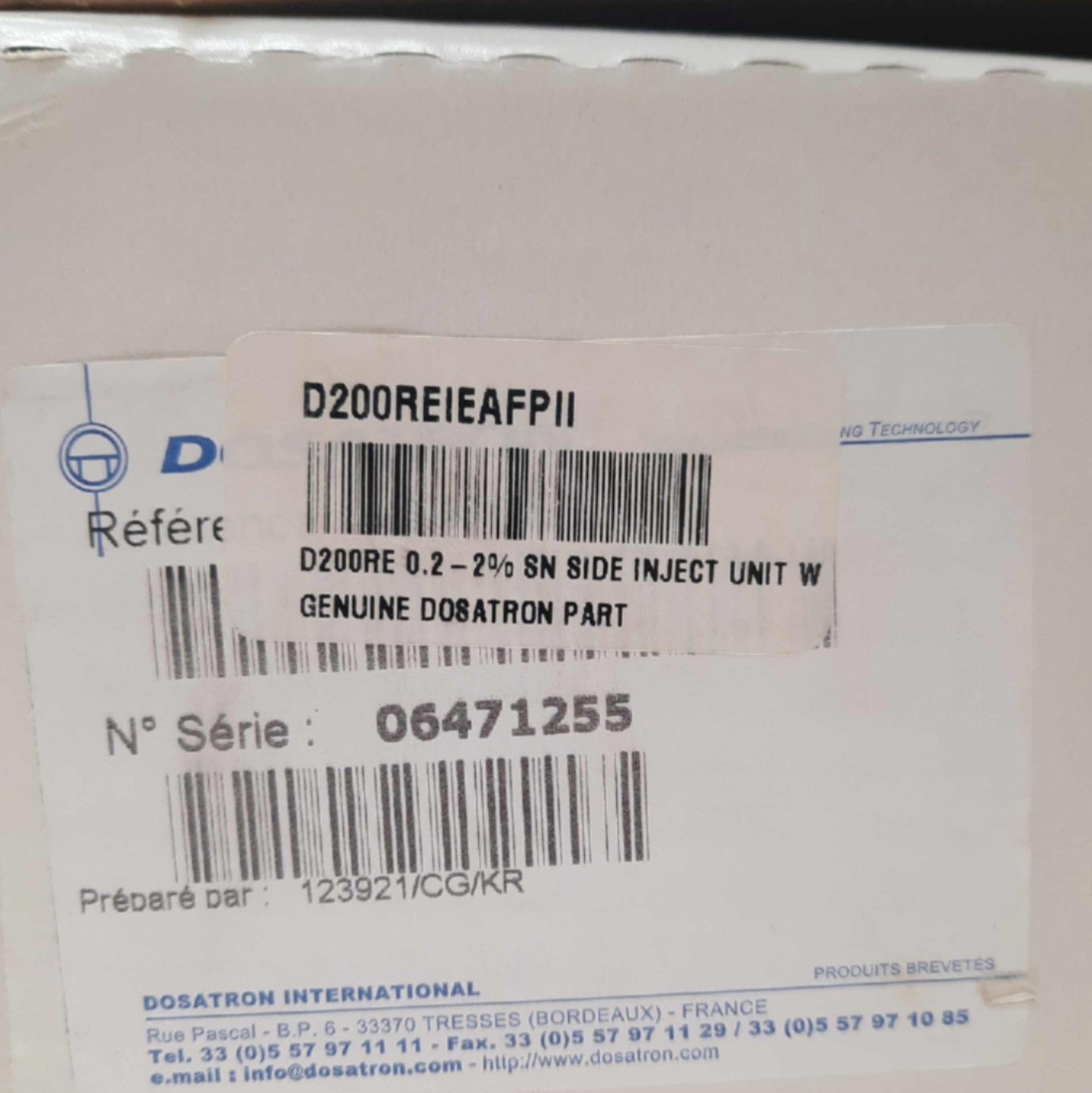New – Open box Dosatron D200REIEAFP PVDF Dosing Pump, .08-7GPM, 1:500-1:50, 7-70psi, 7-14PH