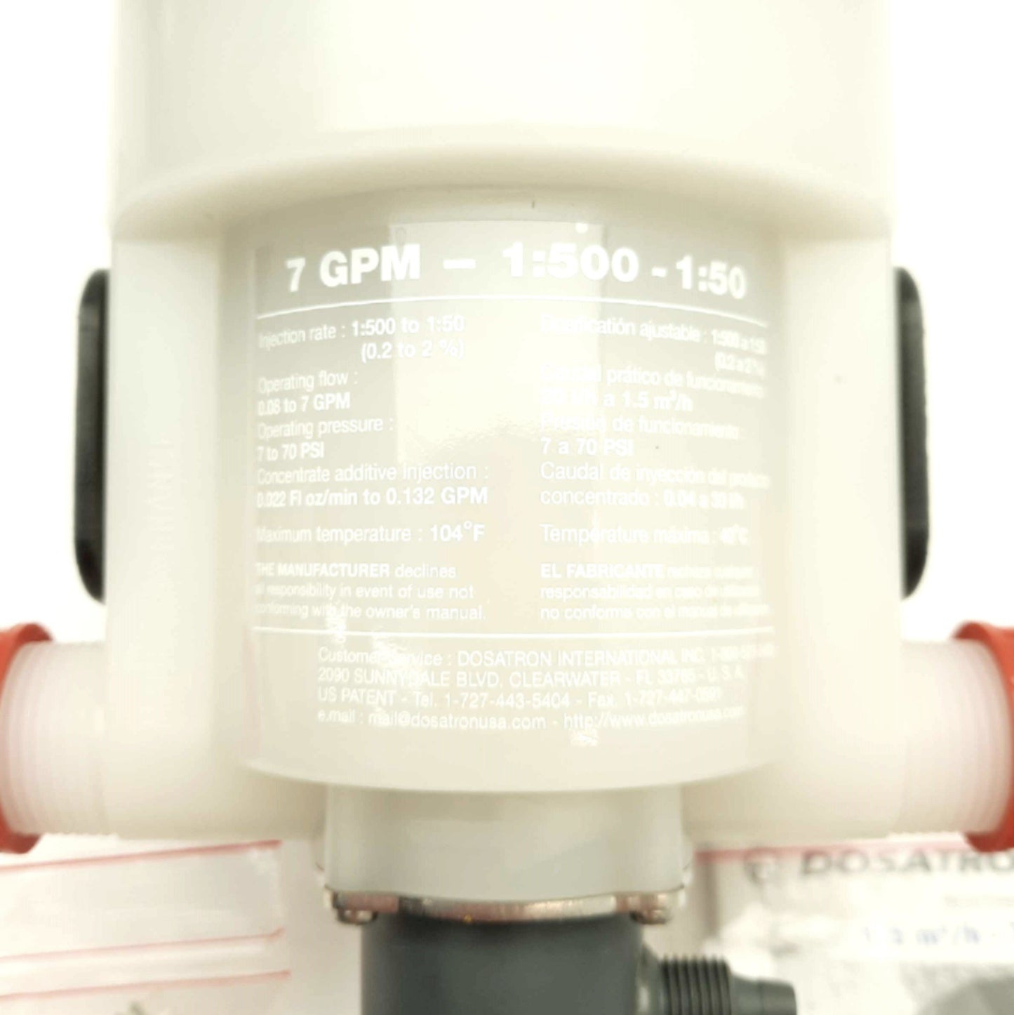 New – Open box Dosatron D200REIEAFP PVDF Dosing Pump, .08-7GPM, 1:500-1:50, 7-70psi, 7-14PH