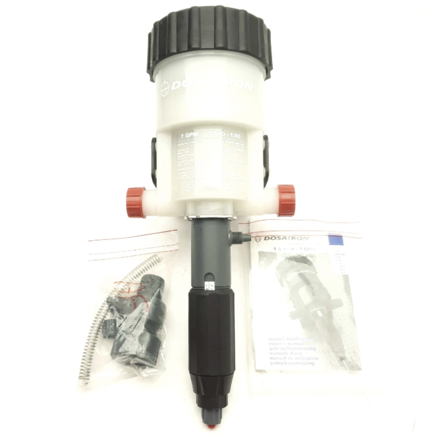 New – Open box Dosatron D200REIEAFP PVDF Dosing Pump, .08-7GPM, 1:500-1:50, 7-70psi, 7-14PH