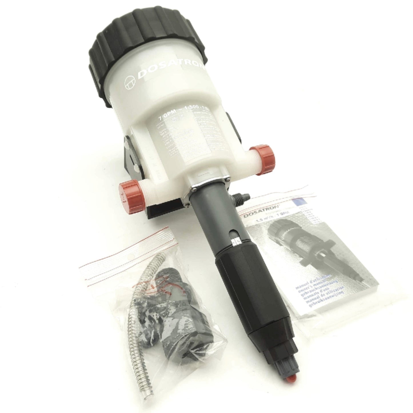 New – Open box Dosatron D200REIEAFP PVDF Dosing Pump, .08-7GPM, 1:500-1:50, 7-70psi, 7-14PH