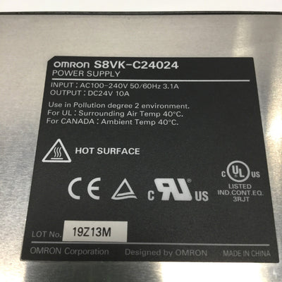 New – Open box Omron S8VK-C24024 DIN Mount Power Supply 100-240VAC In, 24VDC 10A Out 240W