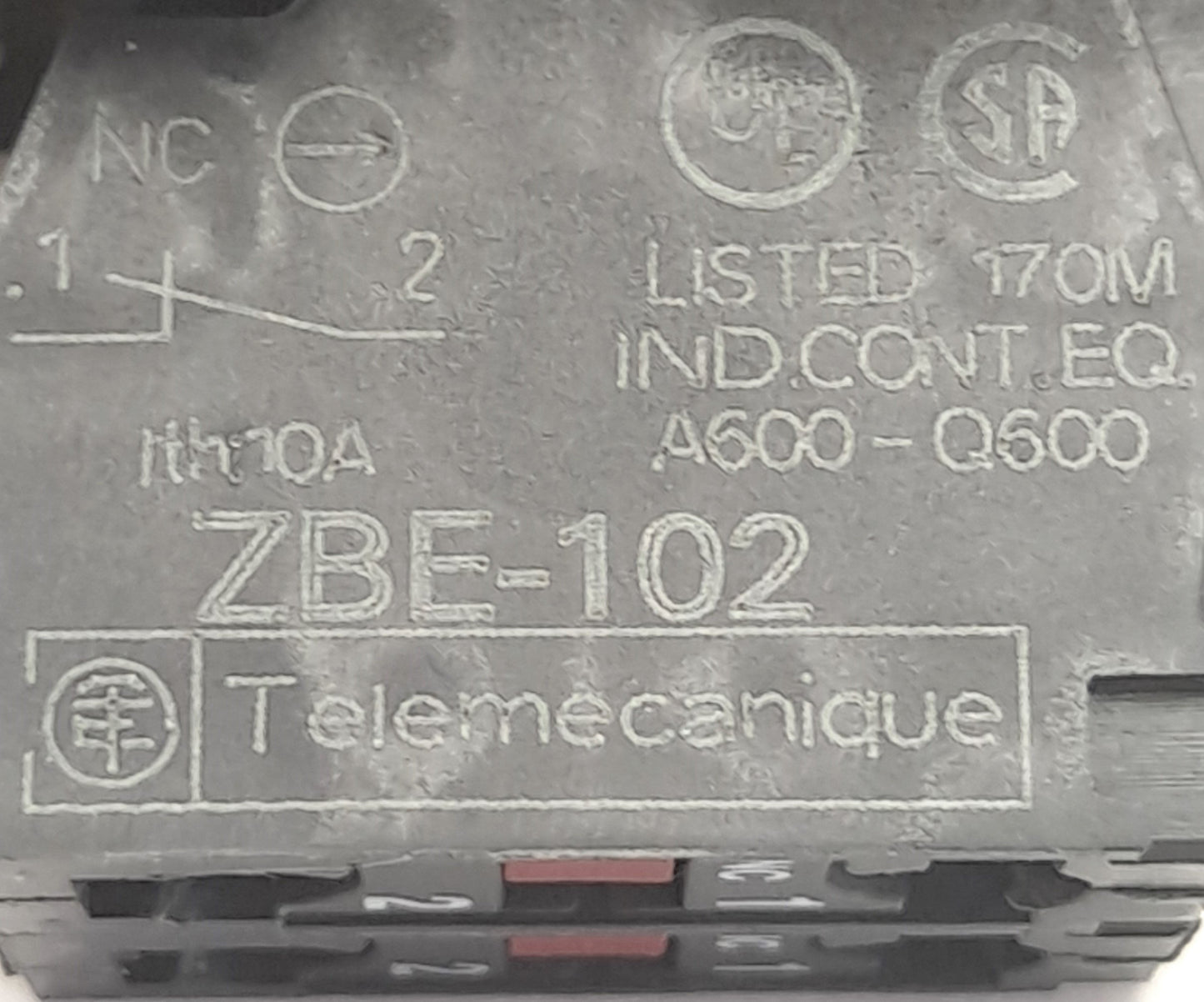 Used Red Emergency Stop Push Button Switch with Two ZBE-102 Contact Blocks, 120v, 6A