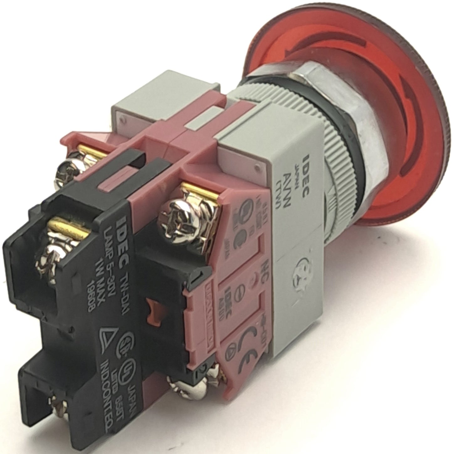 Used Idec AVLW49902D-R-24V Red LED Pushbutton, 24V AC/DC, 2NC 10A Contact Block