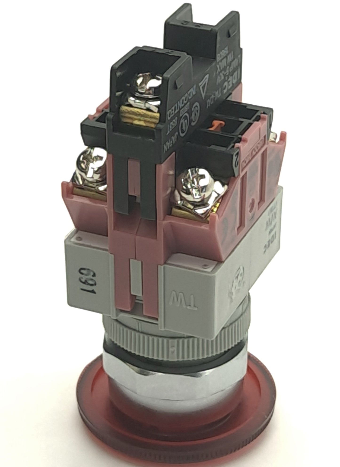 Used Idec AVLW49902D-R-24V Red LED Pushbutton, 24V AC/DC, 2NC 10A Contact Block