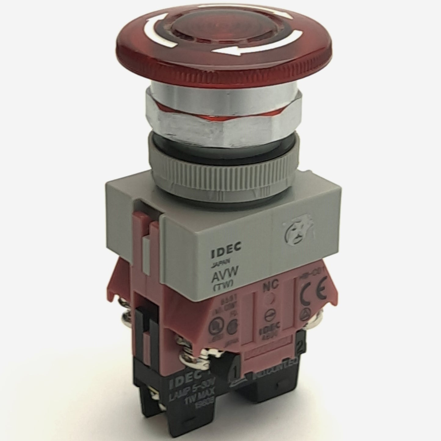 Used Idec AVLW49902D-R-24V Red LED Pushbutton, 24V AC/DC, 2NC 10A Contact Block