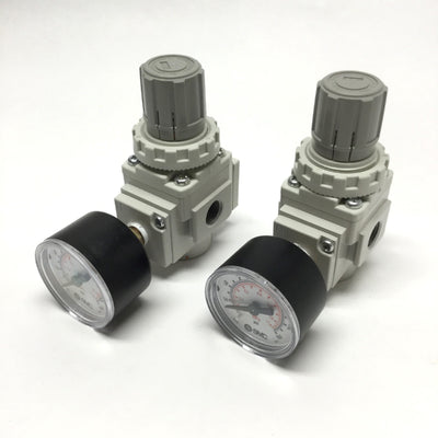 New – Open box Lot of 2 SMC AR20K-N02-RZ-B Pressure Regulators w/Backflow, 7-125psi, 1/4" NPT