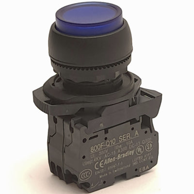 Used Allen Bradley 800FP-LE6 Illuminated Blue Pushbutton, w/ N.O. Contact, 22mm