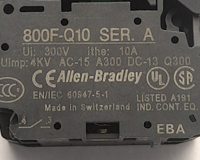 Used Allen Bradley 800FP-LE6 Illuminated Blue Pushbutton, w/ N.O. Contact, 22mm