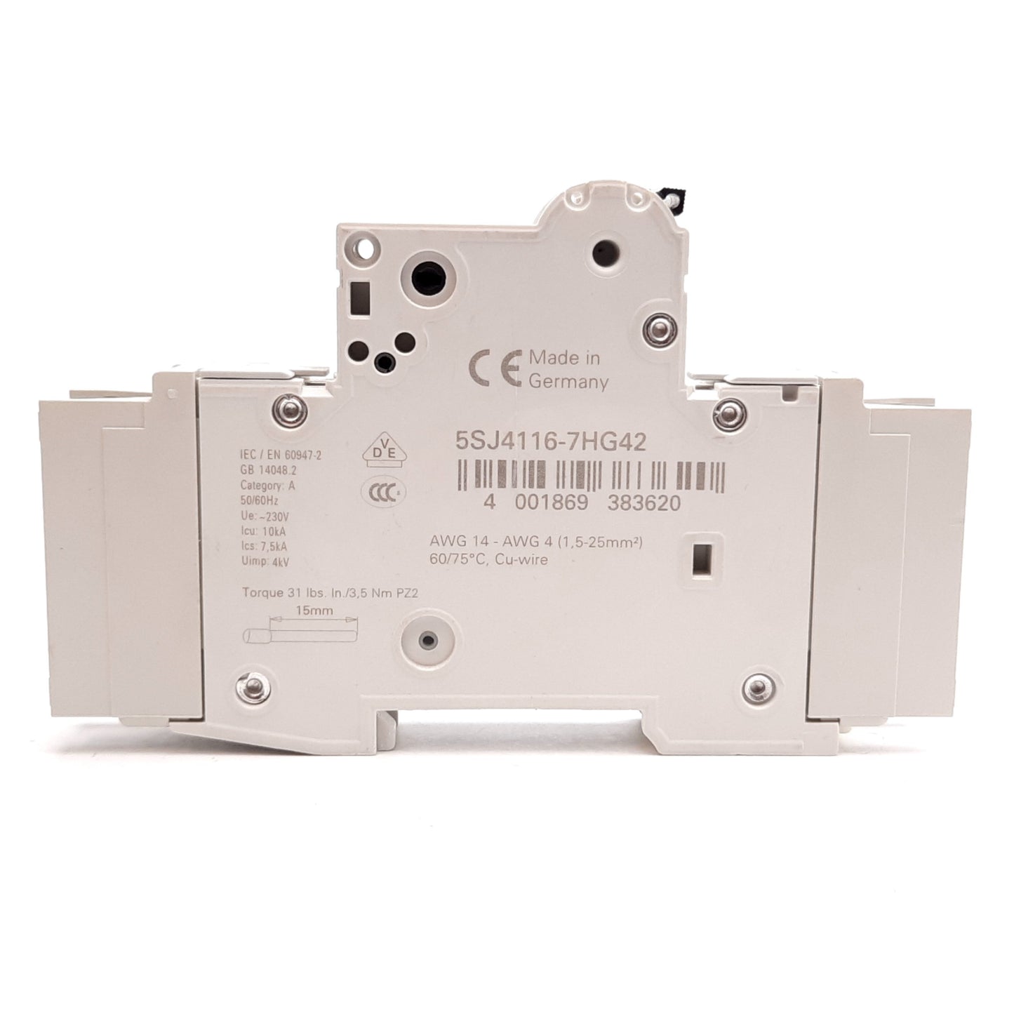 Used Siemens 5SJ4116-7HG42 Circuit Breaker, 1-Pole, C-Curve, Rating: 16A 230VAC