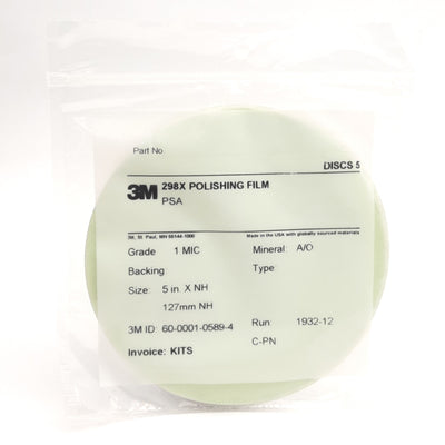 New Lot of 5 3M 298X Polishing Film Disc Grade: 1MIC, 5" Diameter, Light Green