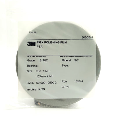 New Lot of 5 3M 498X Polishing Film Disc Grade: 3Mic, 5" Diameter, 60-0001590-2