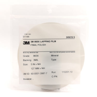 New Lot of 5 3M 865X Final Polish Film, Grade: 865X, 5" Diameter, 60-0001-3987-7