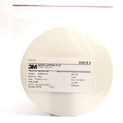 New Lot of 5 3M 863XW Final Polish Film, Grade: 3M863XW, 5" Diameter, 60-0200-0626-2