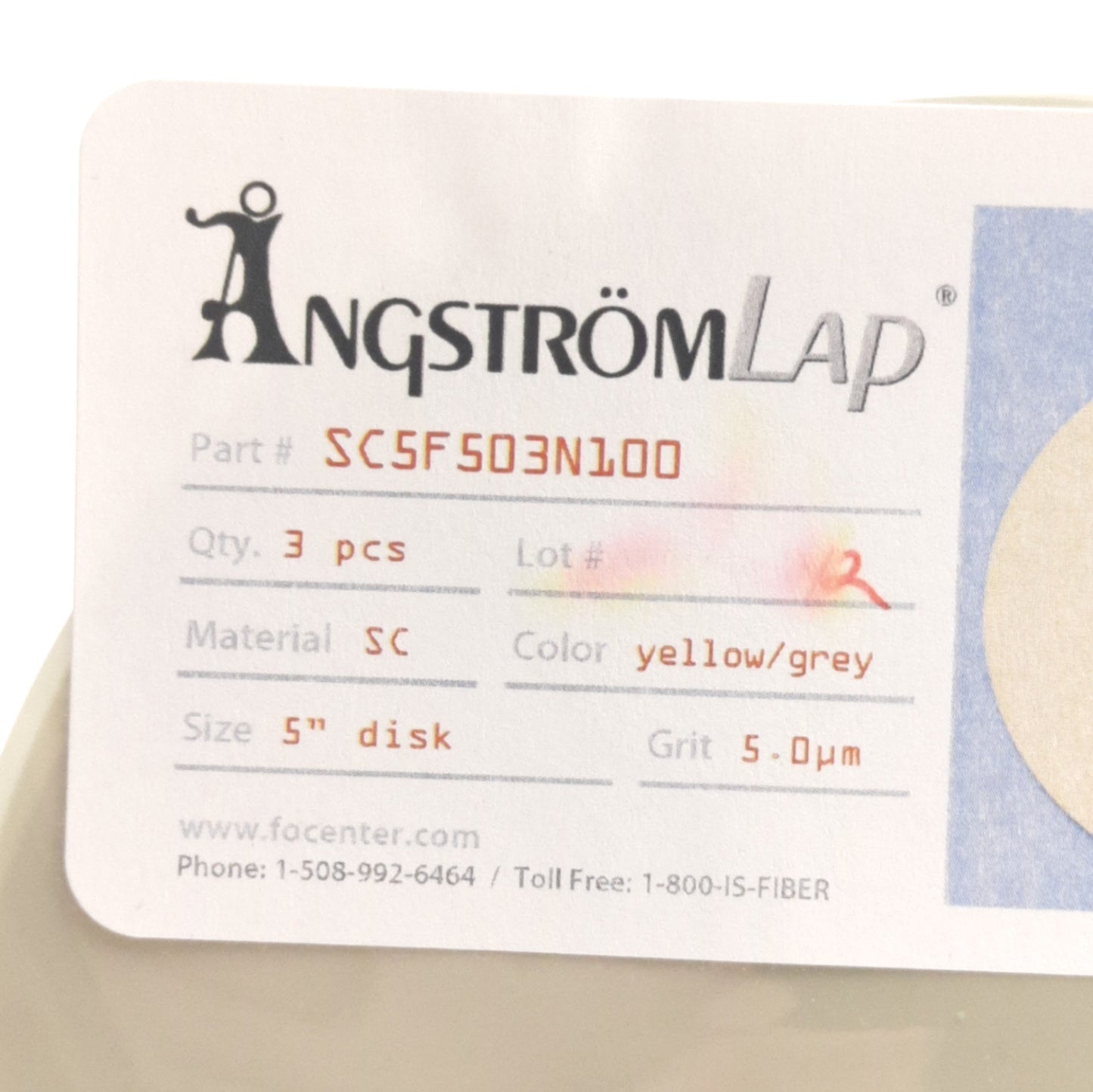 New – Open box Lot of 3 Angstrom SC5F503N100 Lapping Disc, Grade: 5µm, 5" Diameter, PSA Backed