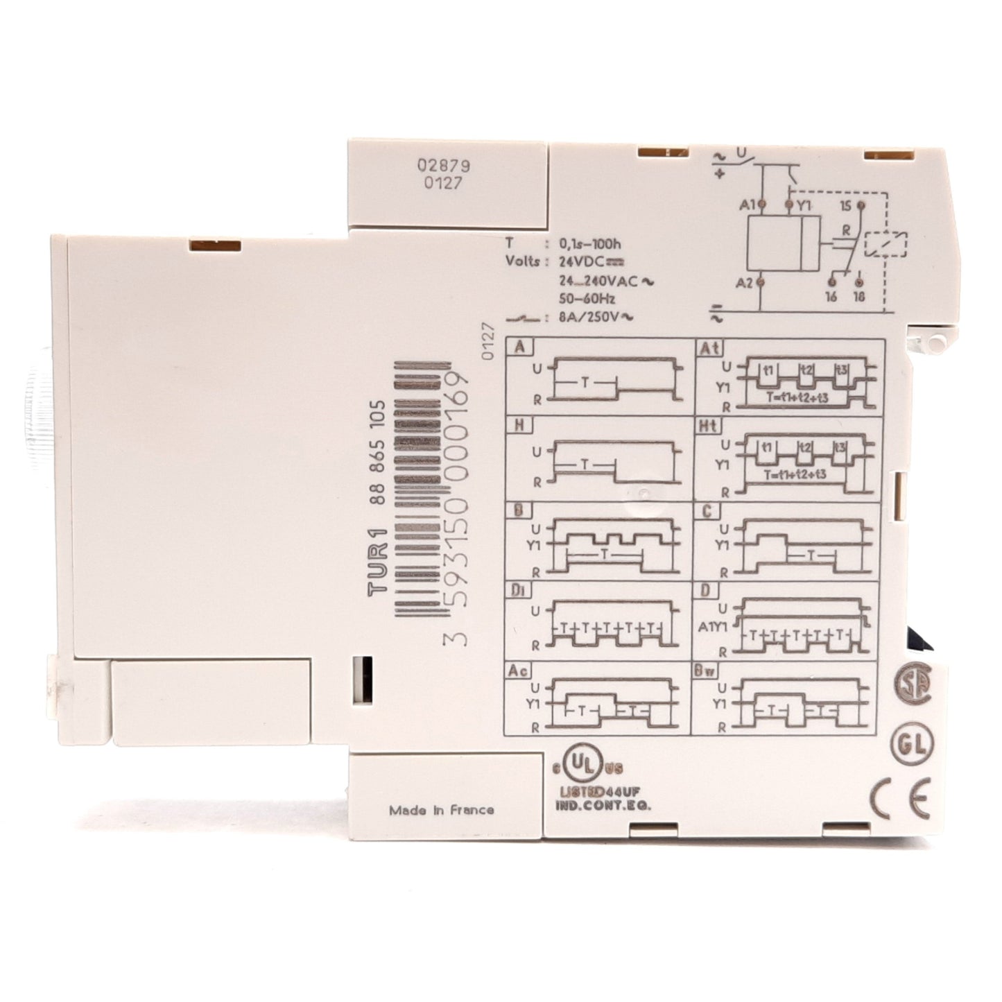 Used Crouzet TUR1 88865105 Timer Relay, 0.1s to 100hr, Control: 24VDC/24-240VAC