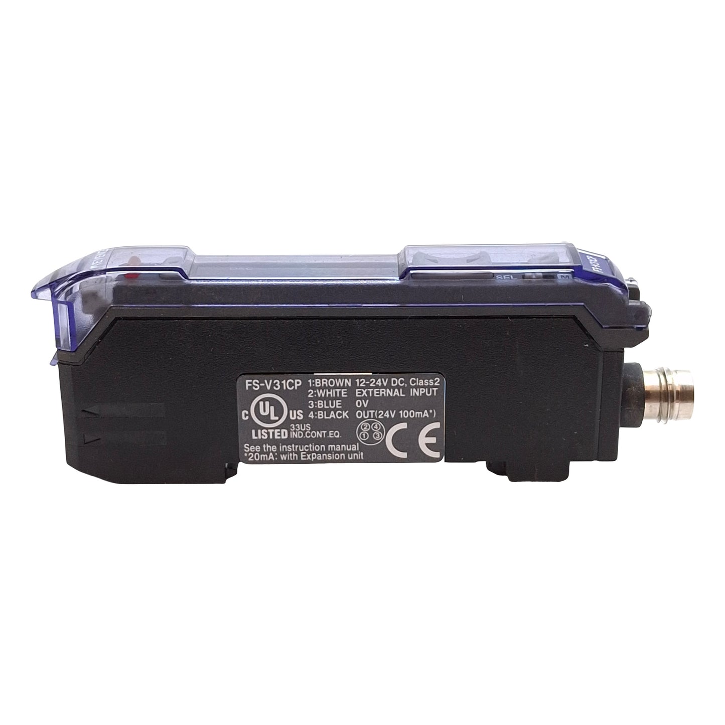 Used Keyence FS-V31CP Fiber Optic Sensor Amplifier, PNP, M8 4-Pin Connector, 12-24VDC