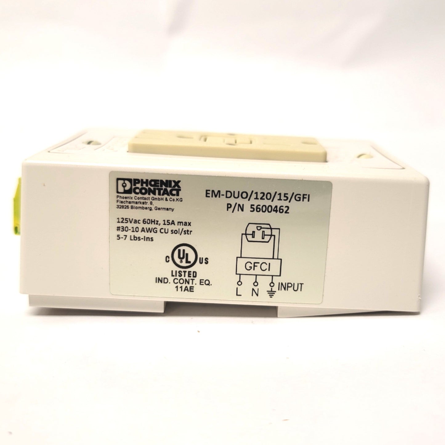 New Phoenix Contact EM-DUO/120/15/GFI 5600462 DIN Rail Mounted Power Outlet 120V 15A
