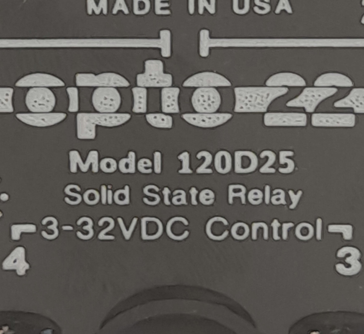 Used Opto 22 120D25 Solid State Relay, Control: 3-32VDC, Contact: 120VAC 25A 1000 Ohm