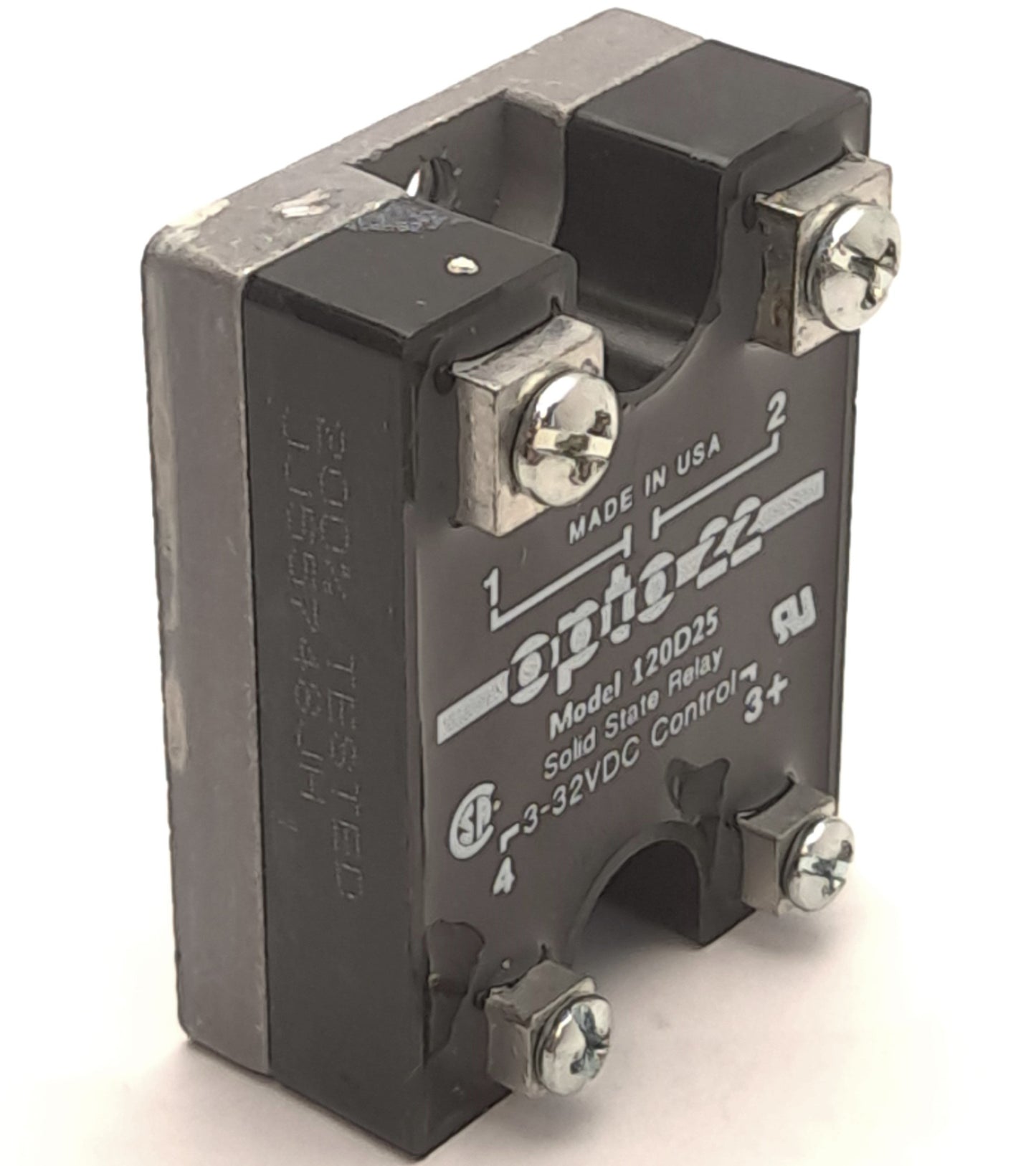 Used Opto 22 120D25 Solid State Relay, Control: 3-32VDC, Contact: 120VAC 25A 1000 Ohm