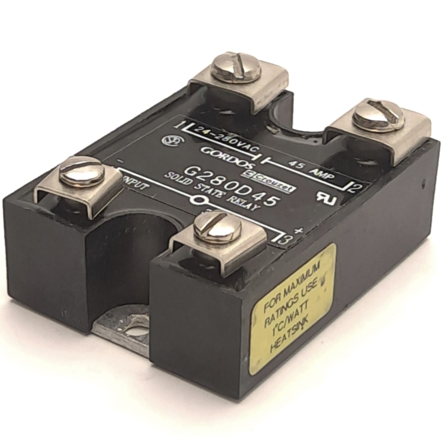 Used Gordos G280D45 Solid State Relay, 4-Pole, Control: 3-32VDC, Contact: 280VAC 45A