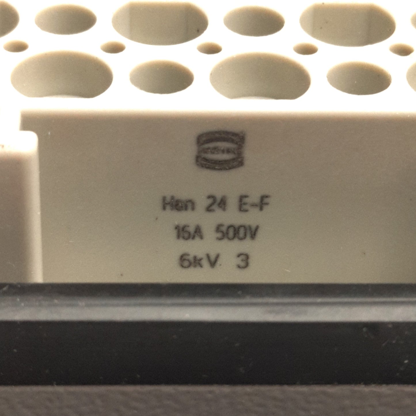 Used Harting Han 24 E-F Female Connector 24 Pin, 500V 15A w/ Plastic Latch Housing