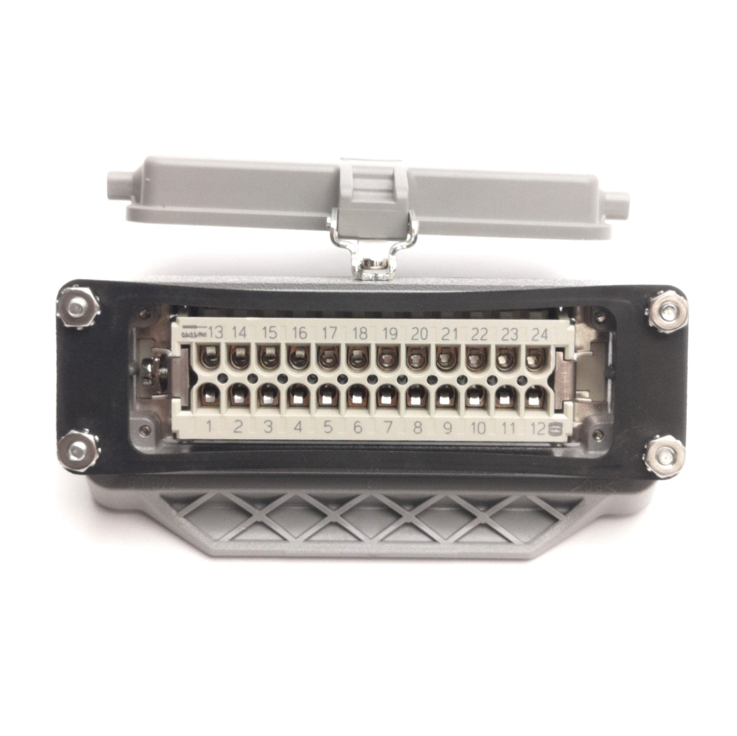 Used Harting Han 24 E-F Female Connector 24 Pin, 500V 15A w/ Plastic Latch Housing