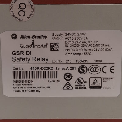 Used Allen Bradley 440R-D22R2 GSR DI Dual-Channel Safety Relay *Connector, DIN*