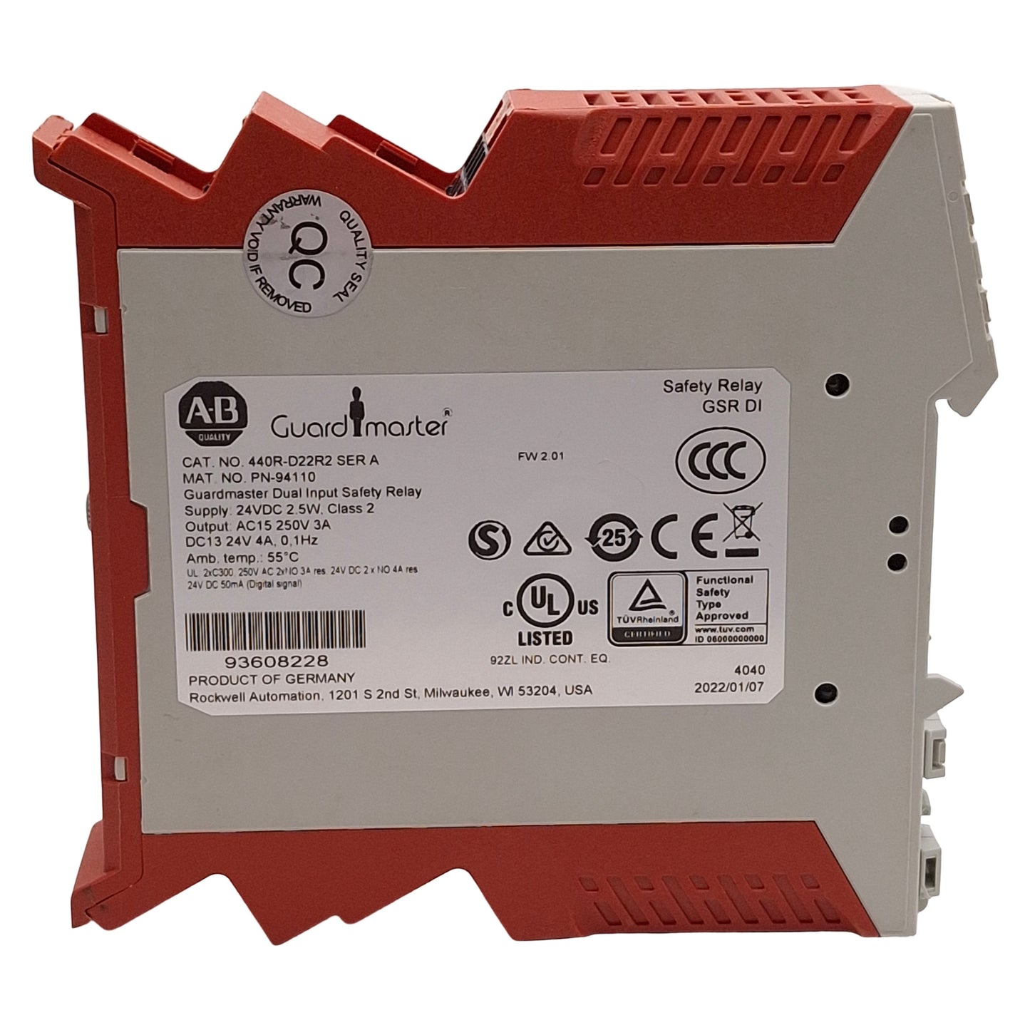 Used Allen Bradley 440R-D22R2 GSR DI Dual-Channel Safety Relay *Connector, DIN*