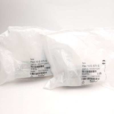 New Lot of 2 Harting 09330102601 HAN 10E-STI-S Male Connectors, 10-Pin, 500V 16A