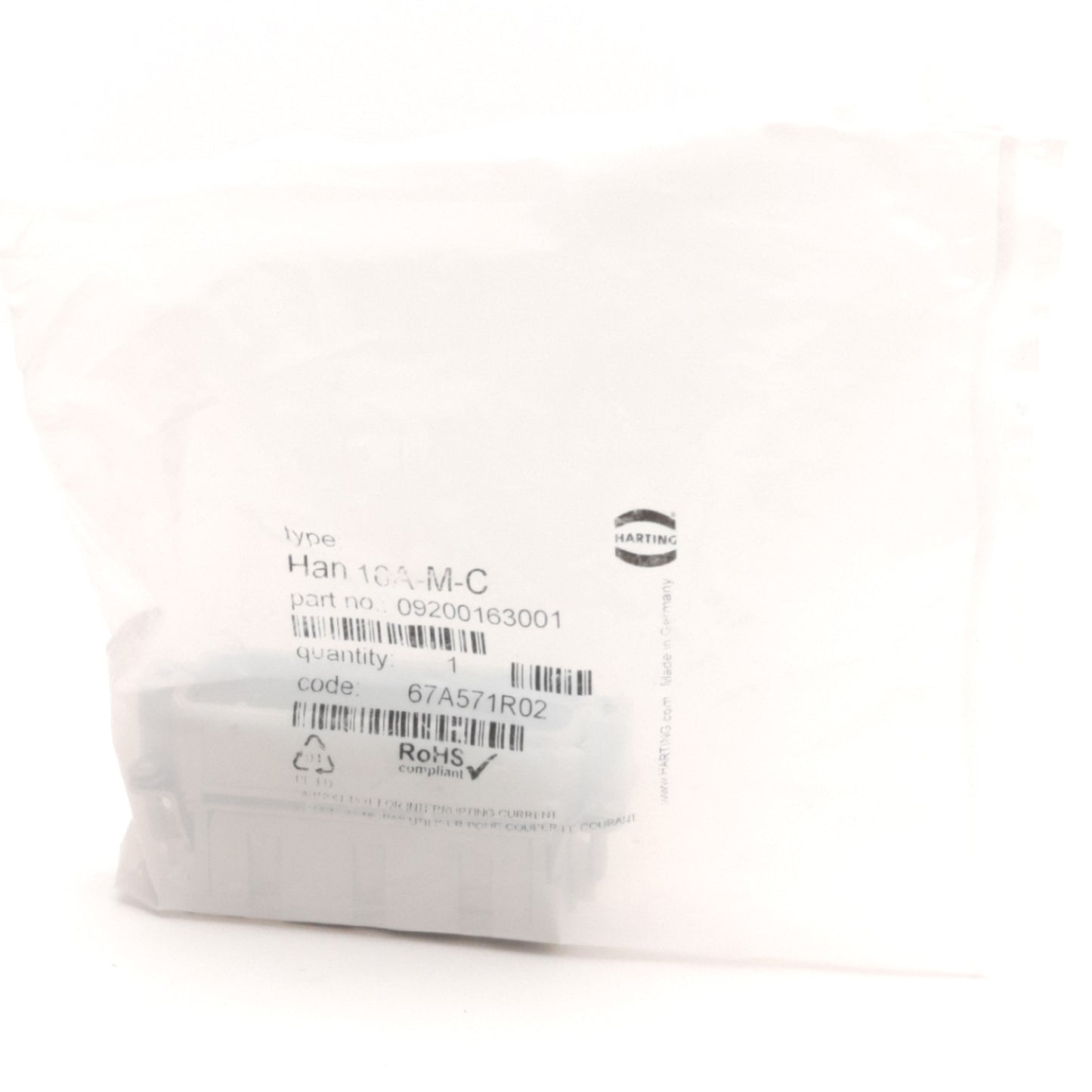 New Harting 09200163001 Han 16A-M-C Female Connector, 16A, 16 Contacts, 250V 16A