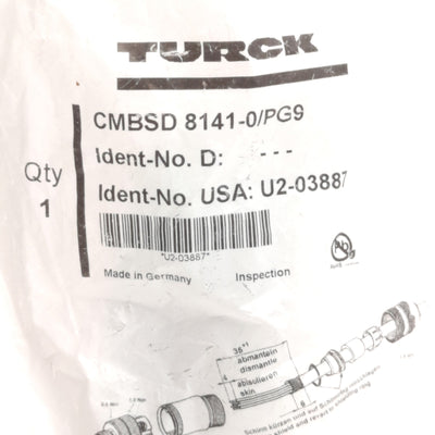New Turck CMBSD 8141-0/PG9 U2-03887 Field Wireable Ethernet, M12 4-Pin Male, 250V 4A