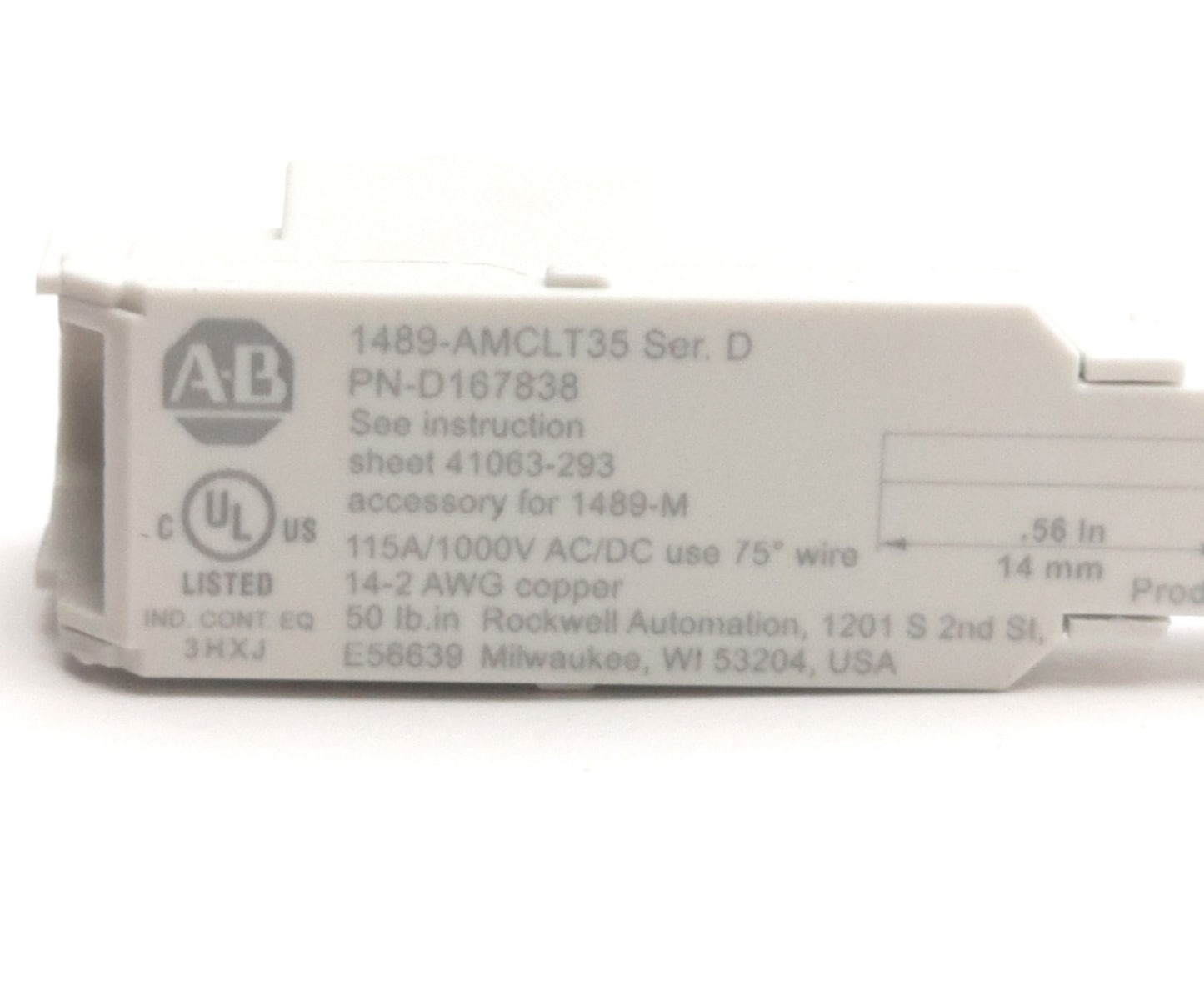 New – Open box Allen Bradley 1489-AMCLT35 Ser. D MCB Bus Bar Terminal Power Feed Lug 35mm