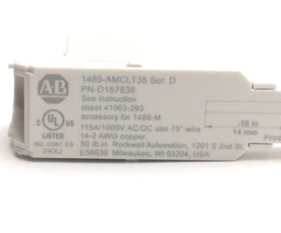 New – Open box Allen Bradley 1489-AMCLT35 Ser. D MCB Bus Bar Terminal Power Feed Lug 35mm