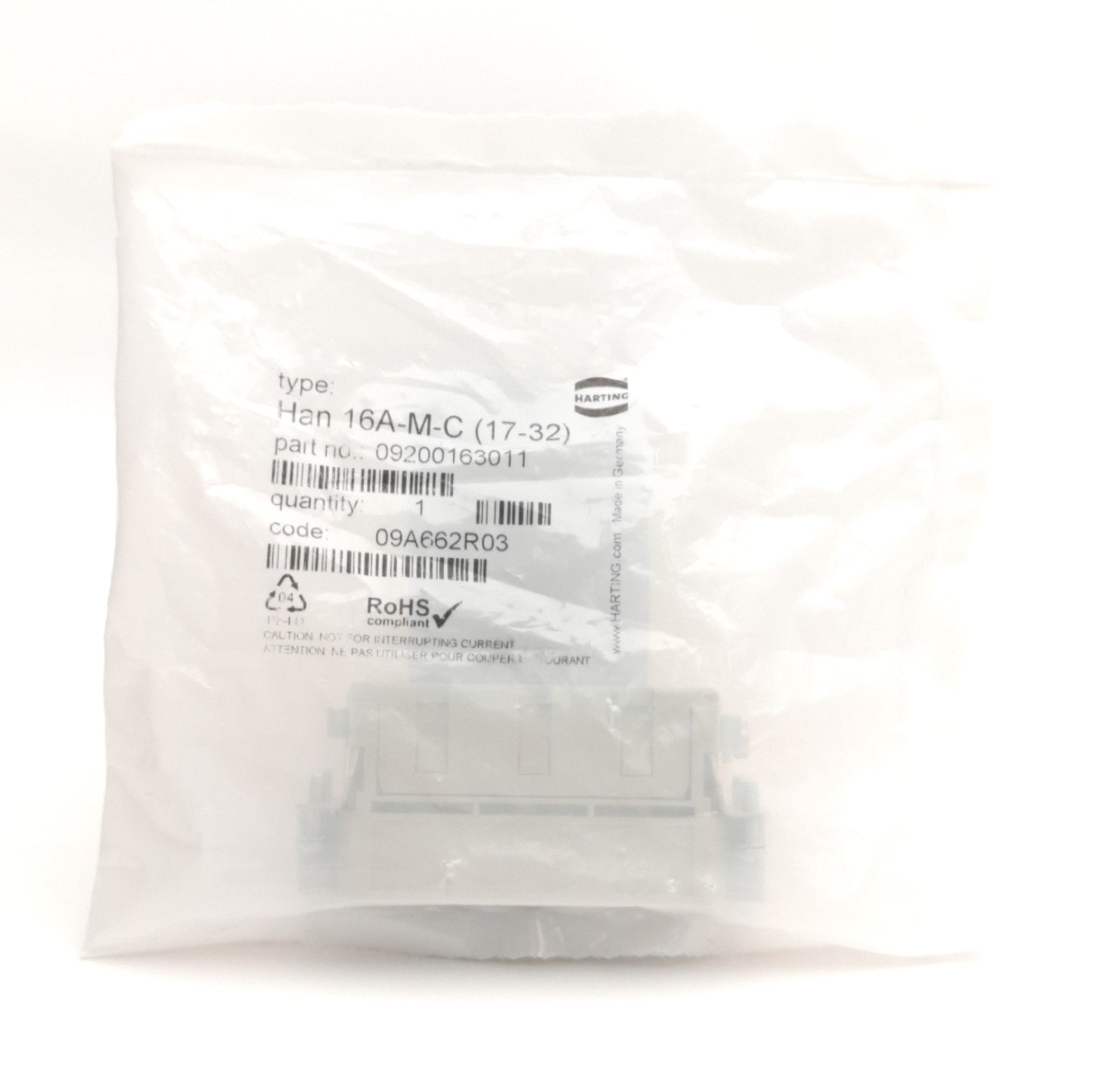 New Harting 16A-M-C (17-32) / 09200163011 Male Insert 32 Position + PE, 250V 32A