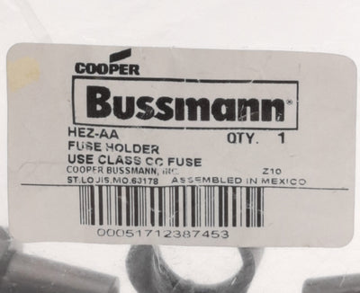 New Cooper Bussman HEZ-AA Fuse Holder, For Clas CC Fuses, 600V 30A, In-Line Mounting