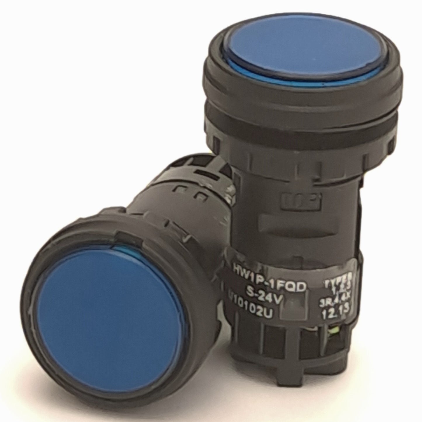 Used Lot of 2 Idec HW1P-1FQD-S-24 Blue Pilot Light, Round Flush Lens, 24VAC/DC, 22mm