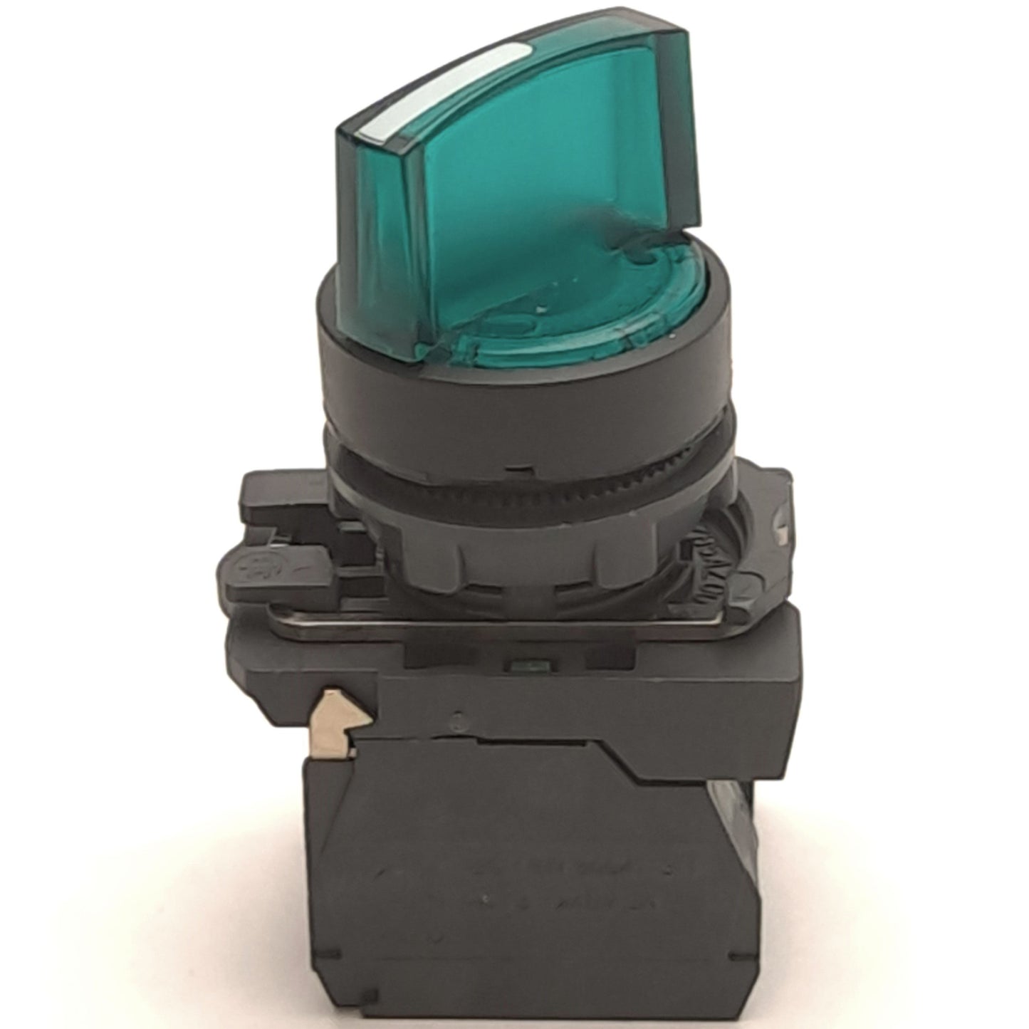 Used Schneider ZB5AK1333, ZBE-101 Green Selector Switch w/ 2x Contact Blocks, 600VAC